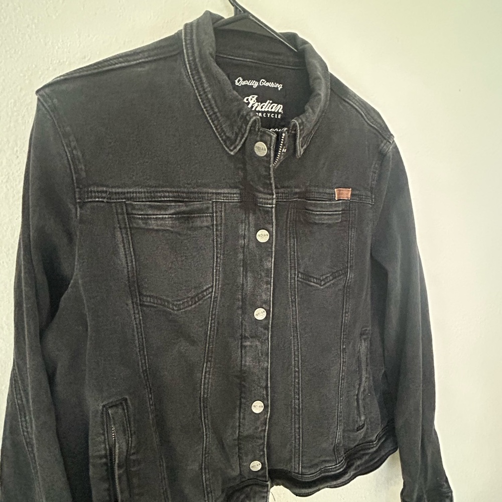 Authentic Indian Motorcycle Distressed Washed Black Denim Lana Jacket (Size L)